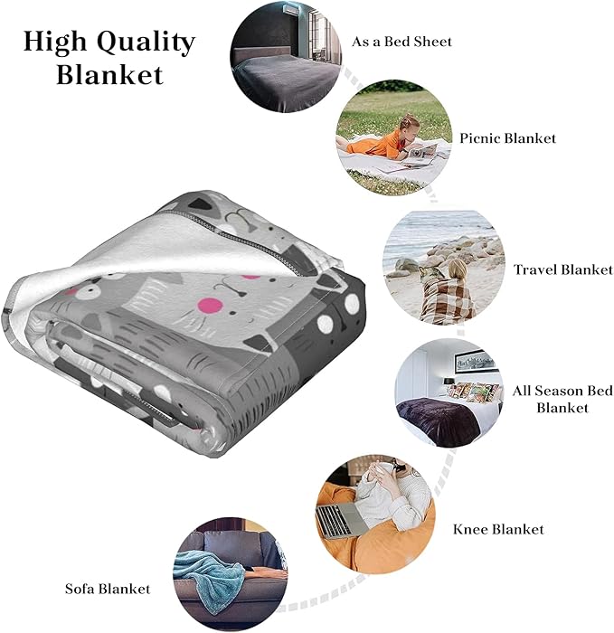 Cute Cat Throw Blanket for Cat Lover Gifts, Soft Warm Cozy Fuzzy Kitten Blanket, Lightweight Bed Blanket, 40"x50" Throw for Kids and Toddler