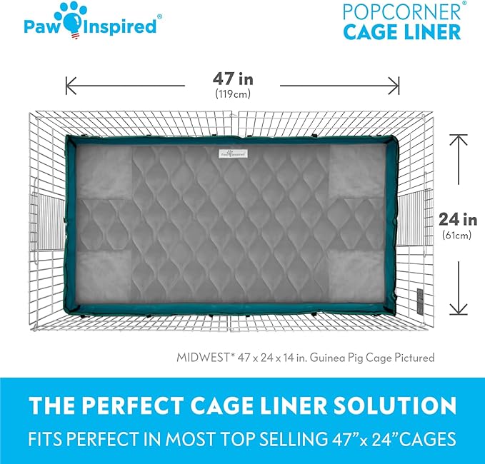 Paw Inspired PopCorner Guinea Pig Cage Liners | Washable Fleece Bedding or Pet Bed Mat for Small Animals | Super Absorbent Pee Pad with Reinforced Corners and Waterproof Bottom (Midwest, Gray)