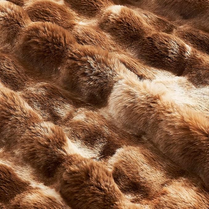 Cozy Bliss Faux Fur Throw Blanket for Couch, Fuzzy Soft Plush Thick Bubble Blanket for Sofa Bedroom Living Room, 50 * 60 Inches Tie Dye Brown