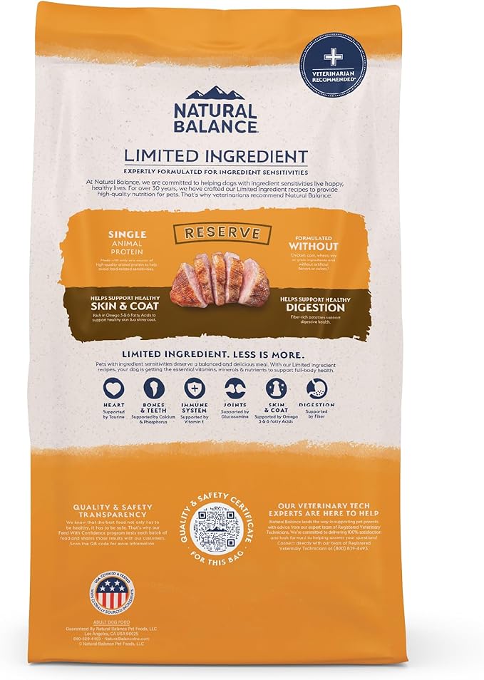 Natural Balance Limited Ingredient Adult Grain-Free Dry Dog Food, Reserve Duck & Potato Recipe, 22 Pound (Pack of 1)