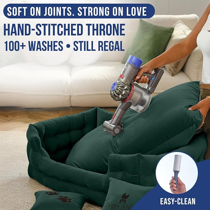 Luxury Dog Bed Chesterfield – Handcrafted Velvet Throne for Dogs | Joint Support, Calming & Temp-Regulating Comfort | Durable 5+ Years, Anti-Claw, Washable 100+ Times – L, Green