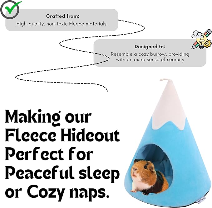 Guinea Pig Fleece Tunnel House – Soft Cozy Cone Hideout Bed for Guinea Pigs, Chinchillas, Rats, Hedgehogs – Small Animal House by The Kozko Hut