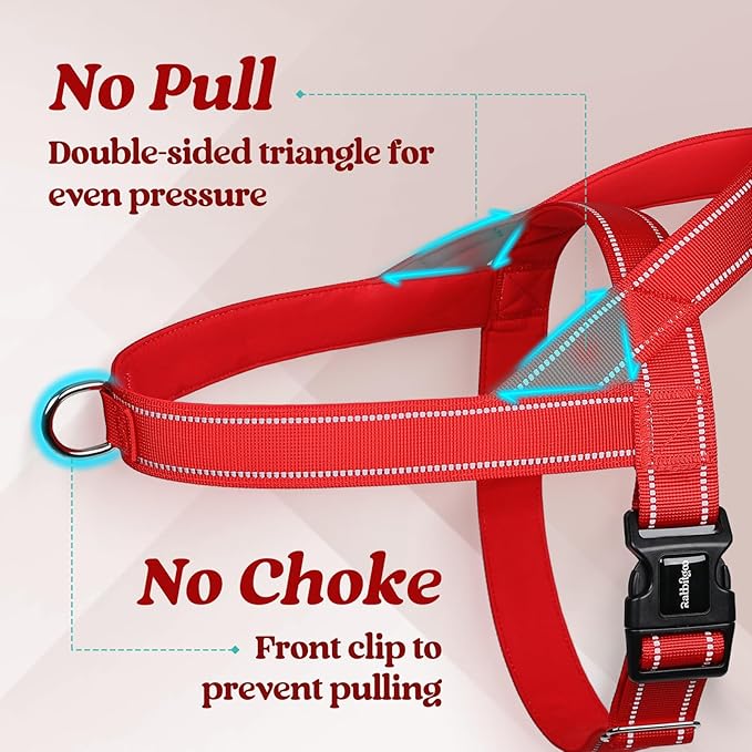 rabbitgoo Dog Harness No Pull, Quick Fit for Small Dogs with Soft Padded Handle, Chest Adjustable Reflective Pet Vest, No Choke Escape Proof for Walking Training, Red M