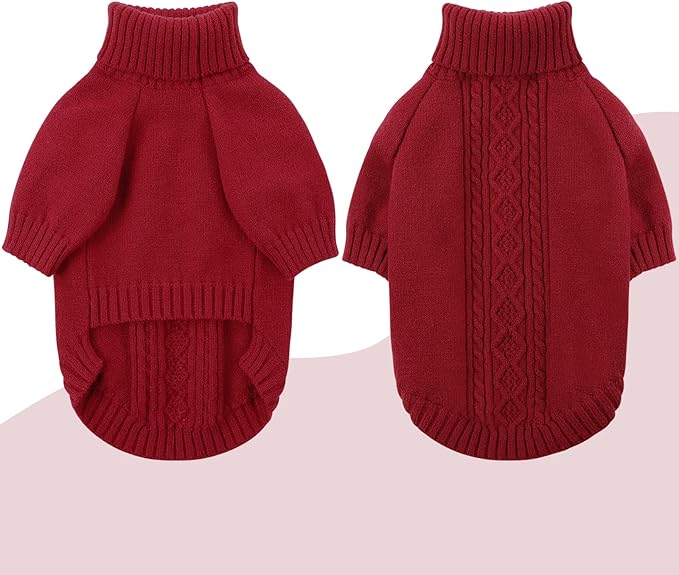 SAWMONG Dog Sweater for Small Dogs, Turtleneck Knitted Pullover Sweatshirt, Classic Winter Warm Pet Sweater for Boy Girl Cat Sweater (Red, S)