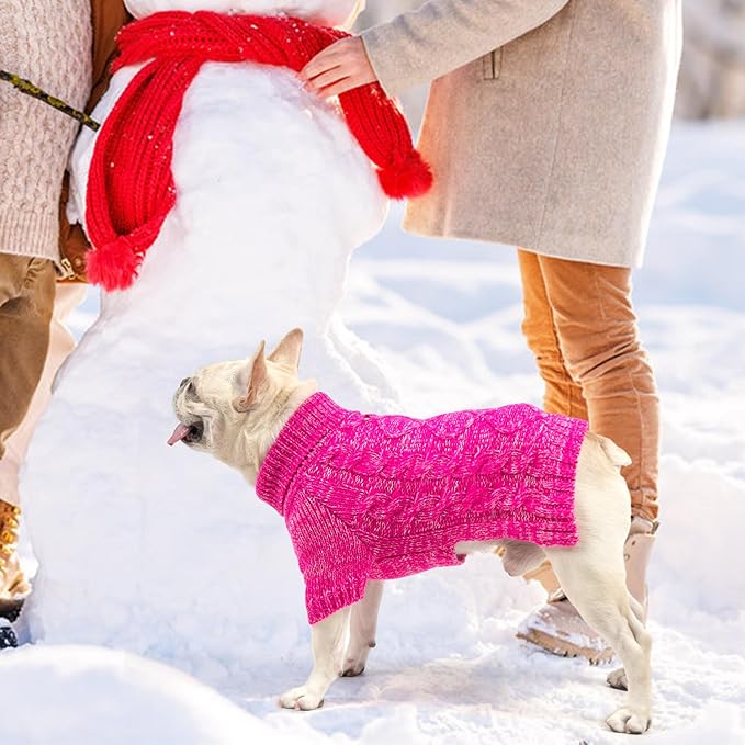 KOOLTAIL Dog Sweater for Large Medium Small Dogs, Fall Dog Sweaters, Turtleneck Cable Knitwear Pet Cold Weather Coats with Leash Hole, Warm Winter Pullover Clothes for Bulldog, Yorkie,Boy Girl,Rose SM