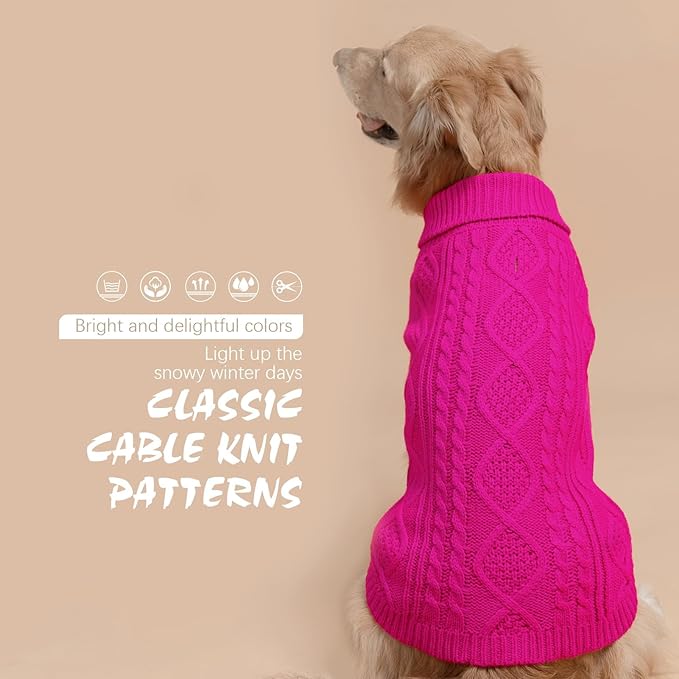 BINGPET Thermal Knitted Dog Sweater for Small Medium Large Dogs,Winter Dog Cat Coat Warm Sweartershirts Outfits,Classic Cable Knit Turtleneck Pullover Dog Jumper Coat Warm Sweartershirts(Rosered,L)