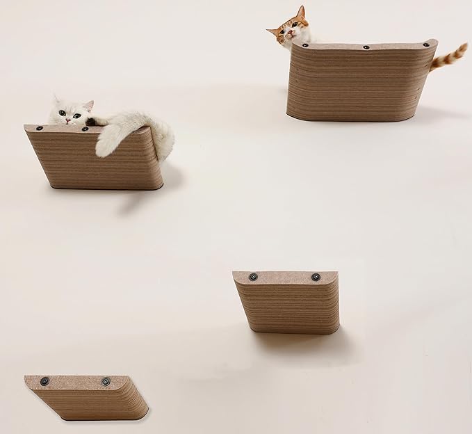 Wall Mounted Cat Shelves and Perches,Scratchable Cat Beds & Furniture for Indoor Cats, Soft PET Felt Feline Climbing Wall Set, Modern Jungle Gym System for Lounging and Sleeping(Set of 4-Oatmeal)