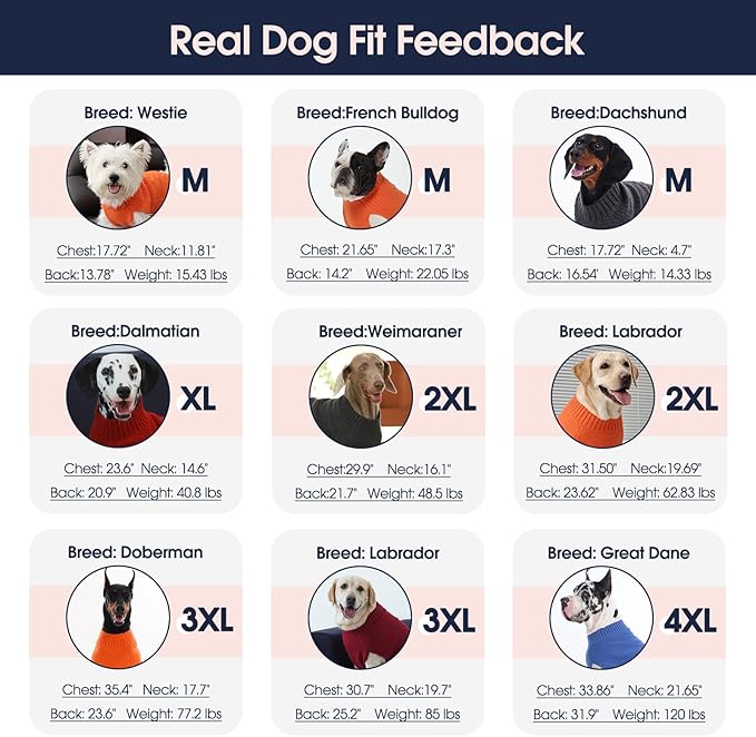 IECOii Large Dog Sweater - Neutral Thick Warm Sweater for Large Dogs (Male & Female), XL, Beagle & Corgi Sizes - Orange- Perfect for Christmas, Thanksgiving & Halloween