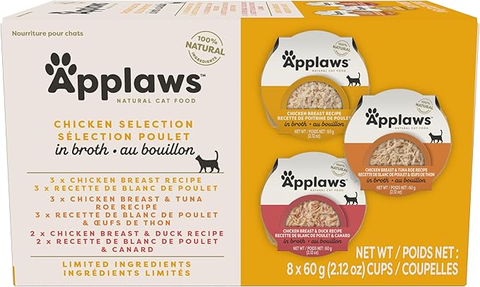 Applaws Natural Wet Cat Food, 8 Count, Limited Ingredient Cat Food Pots, Chicken Variety Count in Broth, 2.12oz Pots