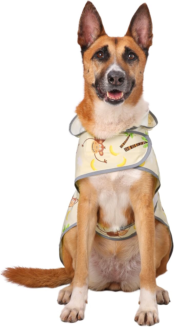 Dog Rain Coat for Large Dogs Waterproof Hooded Rain Jacket with Reflective Strips Leash Hole & Poncho Adjustable Fit (Monkey,XXL)