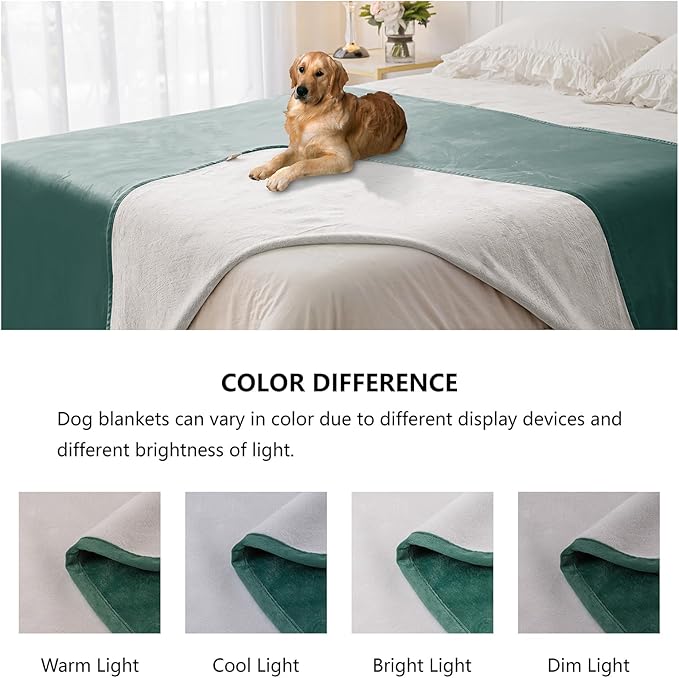 Waterproof Dog Blankets, Washable Pee Proof Pet Blanket for Couch, Soft Reversible Puppy Throw Furniture Protector Cover for Bed Sofa-68"x82",Green+Cream