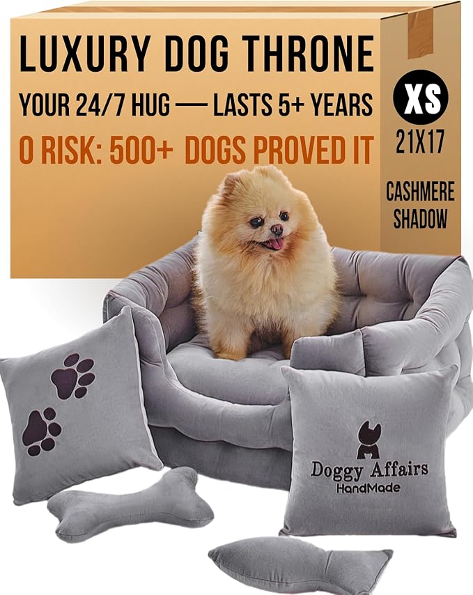 Luxury Dog Bed Chesterfield – Handcrafted Velvet Throne for Dogs | Joint Support, Calming & Temp-Regulating Comfort | Durable 5+ Years, Anti-Claw, Washable 100+ Times – XS, Gray