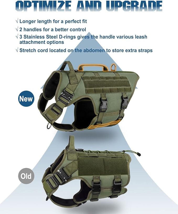 PETNANNY Tactical Dog Harness - No-Pull Service Vest for Large Breeds, with Hook & Loop Patch Panel & MOLLE System | Padded Handle for Walking, Hiking & Training (Green,M)