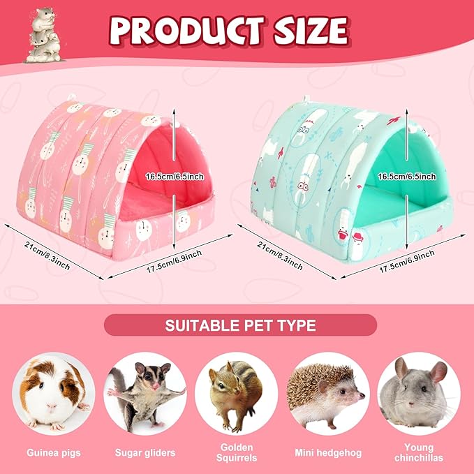 UPINS 2 Pack Guinea Pig Bed, Guinea Pig Hideout Washable Small Animal House Cage Accessories for Dwarf Rabbits Chinchillas Hamsters Hedgehogs Ferrets Bearded Dragons and Rats
