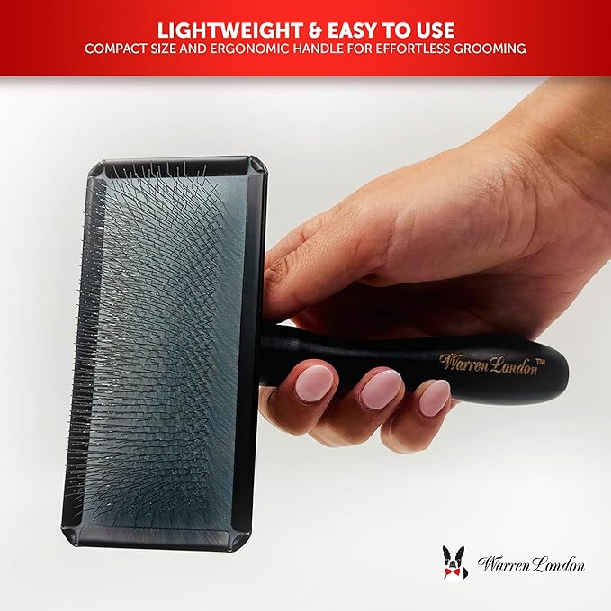 Warren London Gentle Touch Slicker Brush for Puppies & Small Dogs – 4" x 2" Soft Pin Grooming Brush – Tangle Remover for Sensitive Skin – Compact, Lightweight & Easy to Use