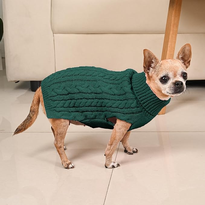 2 Pack Dog Sweaters for Small Dogs Turtleneck Pullover Cable Knit Puppy Stretch Clothes Chihuahua Yorkie Pomeranian Toy Poodle Boy Girl Pets Winter Doggie Clothes (XS, Red & Green)