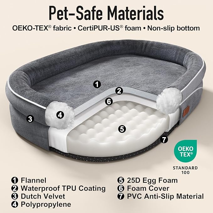 OhGeni Orthopedic Big Dog Couch Pet Sofa XL Sized Cat Beds with Comfort Foam Support, Soft Comfortable Fabric, Machine Washable Waterproof Removable Cover, 42-Inch (Gray)