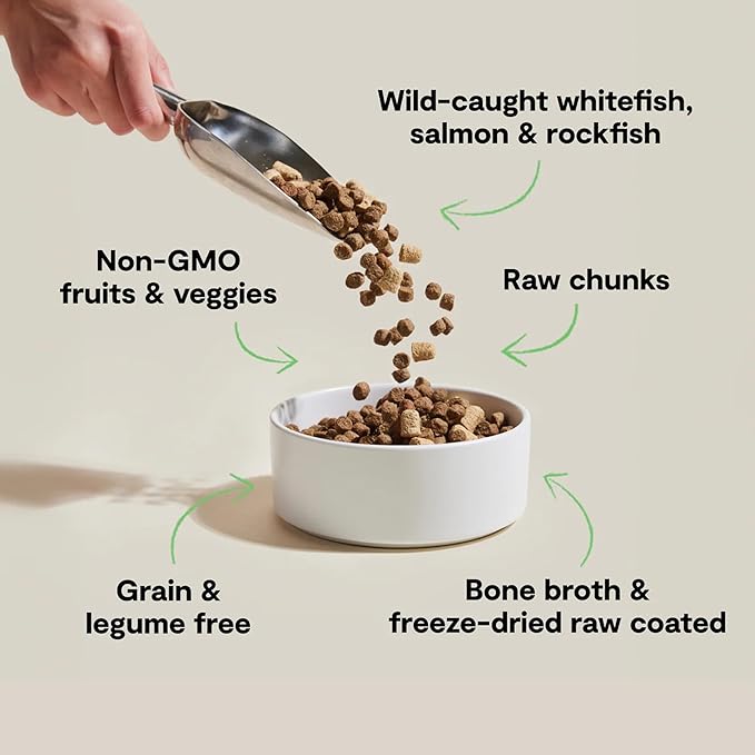 Open Farm, RawMix Dry Cat Food, Protein-Packed Kibble Coated in Bone Broth with Freeze Dried Raw Chunks, for Indoor & Outdoor Cats, Wild-Caught Whitefish, Salmon & Rockfish Recipe, 8lb Bag