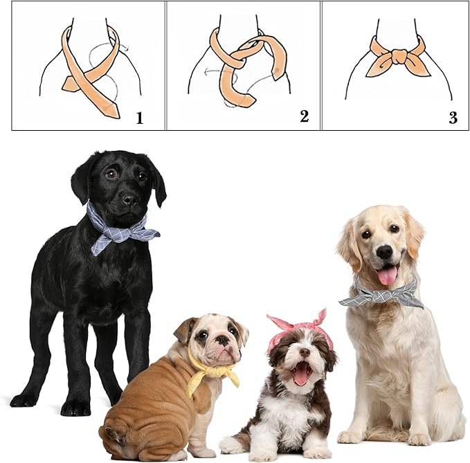 4PCS Fall Dog Bandanas Cat Birthday Cute Soft Cotton Puppy Scarfs Washable Daily Handkerchief Pink Yellow Blue Grey Comfortable Gifts, Adjustable Accessories for Small Medium Large Girl Boy Pup Pet