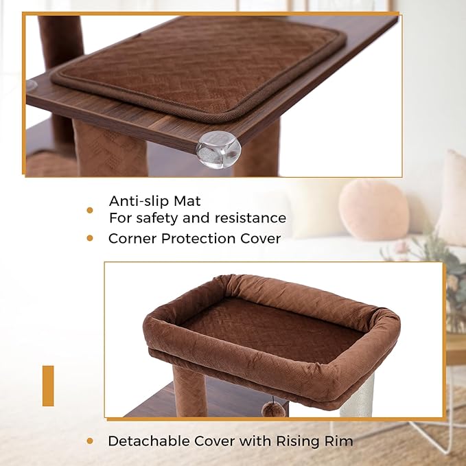 Tall Cat Tree with Litter Box Enclosure 56.7" Wooden Cat Tower for Large Cats with Cat Hammock House Bed (Wood Black)