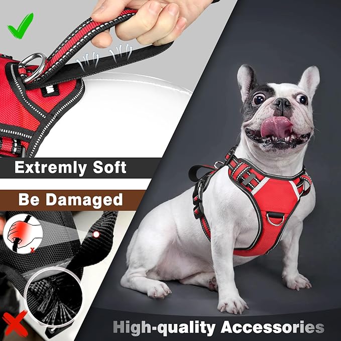 WINSEE Service Dog Vest No Pull Dog Harness with 7 Dog Patches, Reflective Pet Harness with Durable Soft Padded Handle for Training Small, Medium, Large, and Extra-Large Dogs (X-Large, Red)