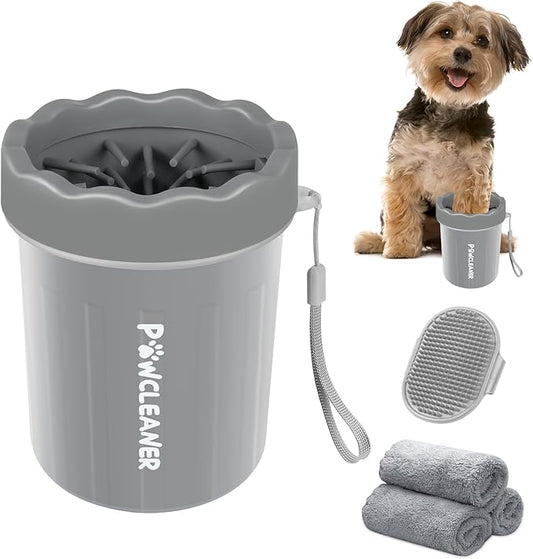 Comotech Portable Pet Paw Washer and Foot Cleaner with Silicone Brush, 3 Absorbent Towels for Small Dogs (Grey)