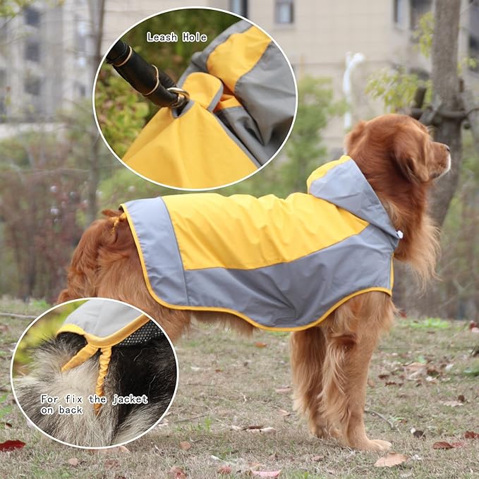 Dogs Packable Lightweight Raincoat: Pet Dog Hood Waterproof Coats Yellow Size 7