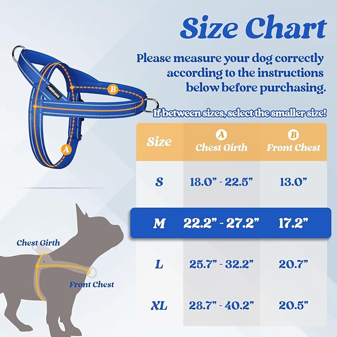 rabbitgoo Dog Harness No Pull, Quick Fit for Medium Sized Dog with Soft Padded Handle, Chest Adjustable Reflective Pet Vest, No Choke Escape Proof for Walking Training, Blue M