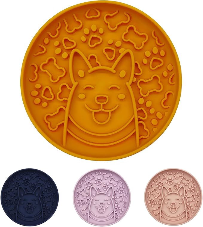 Slow Feeder Dog Bowl, Pet Food Mat with Silicone Base Non-Slip, Healty Eating for Fast Eaters,Easy Clean Dishwasher Safe,for Small Medium Dogs Cats(Dark Yellow)