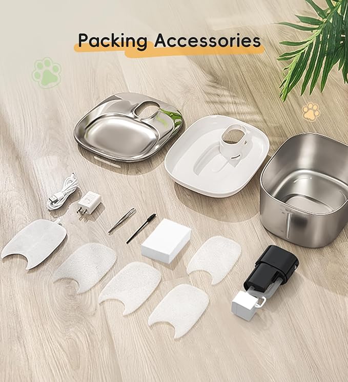 Cat Water Fountain Stainless Steel, 138fl.oz / 4.1L Wireless Cat Fountain, Pet Water Fountain Cordless for Cats & Dogs Indoor