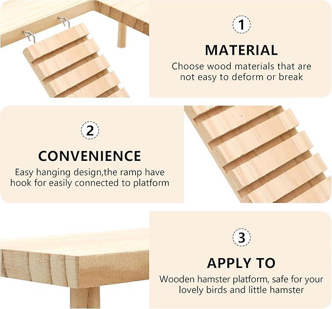 Hamster Wooden Platform with Legs Small Animal Climbing Ladder Standing Rat Guinea Perch Chew Toy Cage Accessories (Platform-Large)