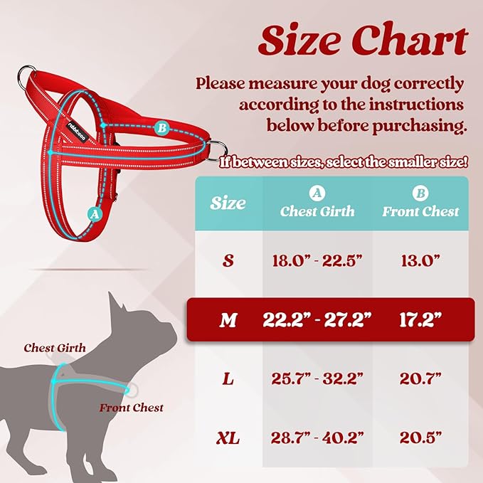 rabbitgoo Dog Harness No Pull, Quick Fit for Small Dogs with Soft Padded Handle, Chest Adjustable Reflective Pet Vest, No Choke Escape Proof for Walking Training, Red M