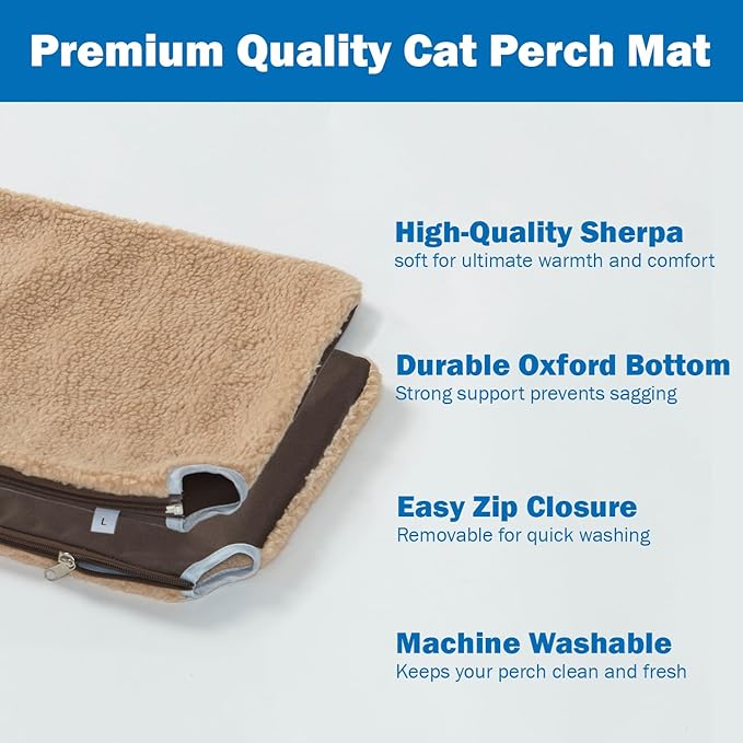 Zakkart Foldable Cat Window Perch - Cordless, Zip Closure, Machine Washable Sherpa Bed Cover, Robust Metal Frame - Cat Hammock for Window for Large Cats and Kittens (Brown, Large)