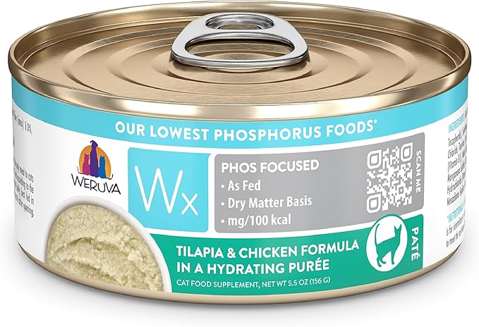Weruva Wx Phos Focused Tilapia and Chicken Formula in a Hydrating Puree 5.5oz Can, Pack of 8