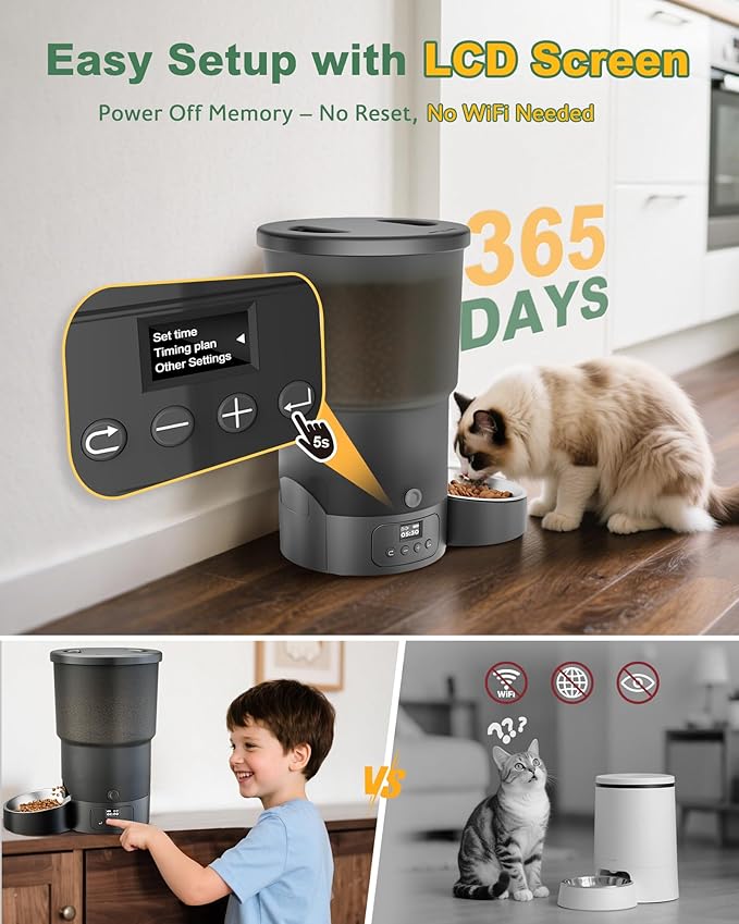 Gimars 5L/20 Cups Automatic Cat Feeder, Programmable 1-6 Meals Cat Food Dispenser with Stainless Steel Bowl, Easy Setup, Dual Power Supply,10s Meal Call Timed Pet Feeder for Cats and Small Dogs