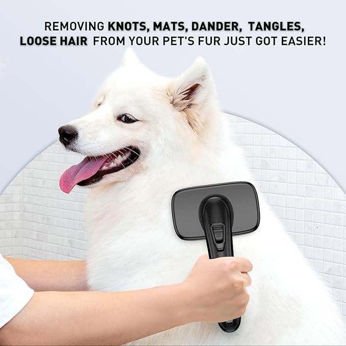 Dog Brush for Shedding & Grooming Small Medium Large Dogs & Cats - Remove Loose Fur, Knot, Undercoat. Suitable for Long Short Hair Lengths sensitive Animals, Black