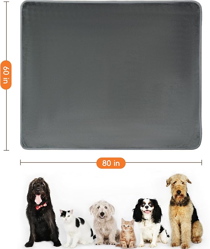 Waterproof Dog Blankets Dark Grey Pet Blanket 60"x80", Soft Fluffy Sofa Car Bed Protector, Reversible Leakproof Flannel Washable Dog Blanket for Large Dogs