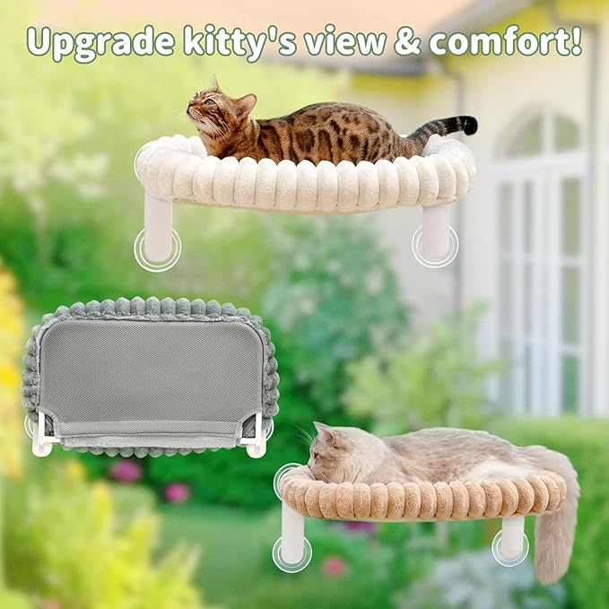 Sunhoo Cat Window Perch Bed Foldable Kitty Windowsill Hammock Shelf Seat Large Cats Suction Cup Indoor Kitten Window Sill Lounger with Soft Plush Cushion Machine Washable 21.26 * 11.8in (Grey,M)