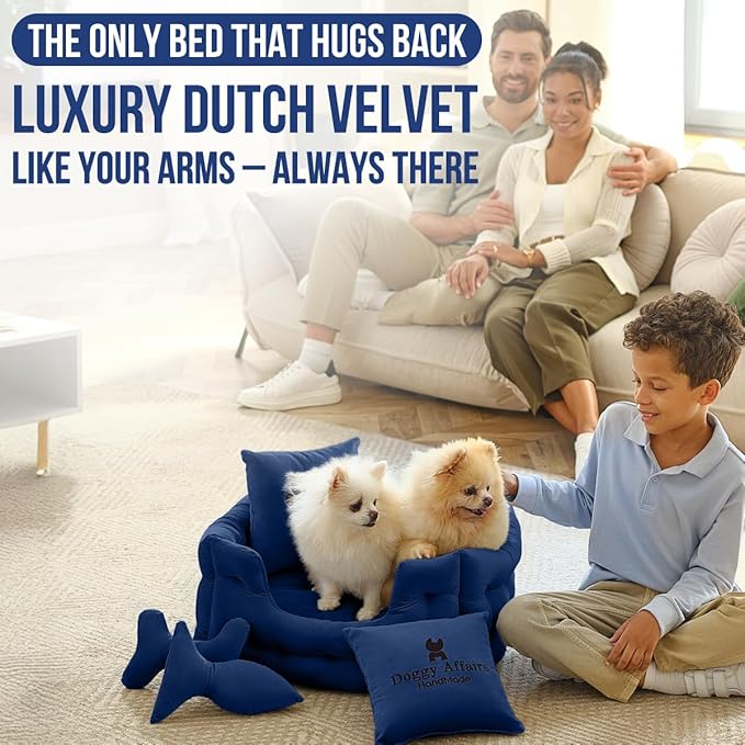 Luxury Dog Bed Chesterfield – Handcrafted Velvet Throne for Dogs | Joint Support, Calming & Temp-Regulating Comfort | Durable 5+ Years, Anti-Claw, Washable 100+ Times – XS, Blue