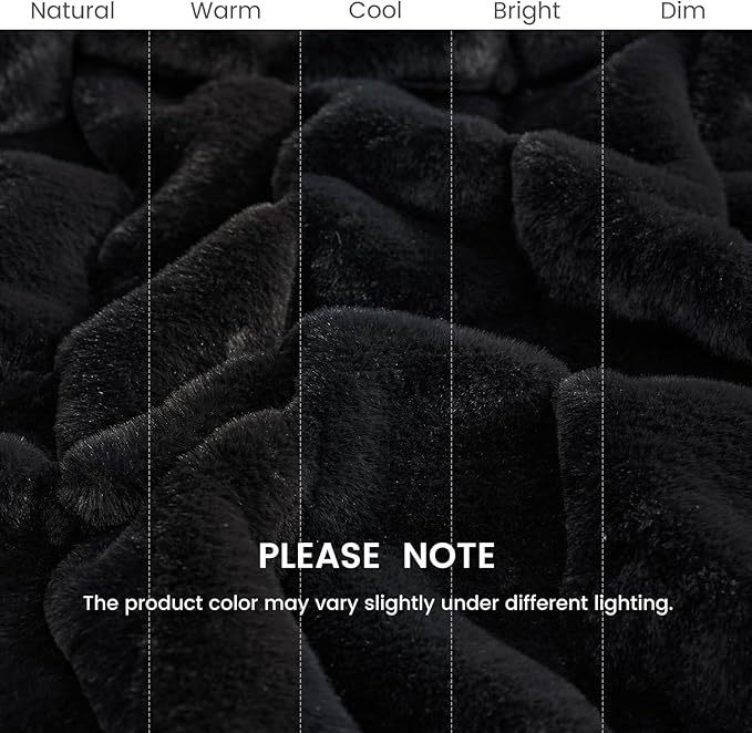 Cozy Bliss Faux Fur Throw Blanket for Couch, Cozy Warm Plush Striped Blanket for Sofa Bedroom Living Room, 60 * 80 Inches Black
