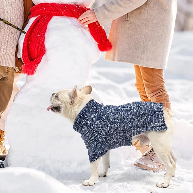 KOOLTAIL Thermal Knitted Dog Sweater for Small Medium Large Dogs, Turtleneck Cable Knit Doggy Winter Coat Warm Clothes Sweatshirt Outfits for Cold Weather,Pullover Pet Jumper for Puppy Cats Navy XL