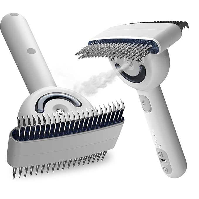 Deshedding Dog Brushes & Cat Grooming Brush โ Double-Sided Spray Pet Hair Brush with UV Sterilization, Waterproof, Rechargeable - Suitable for Pet Hair Removal Tools with Long or Curly Fur