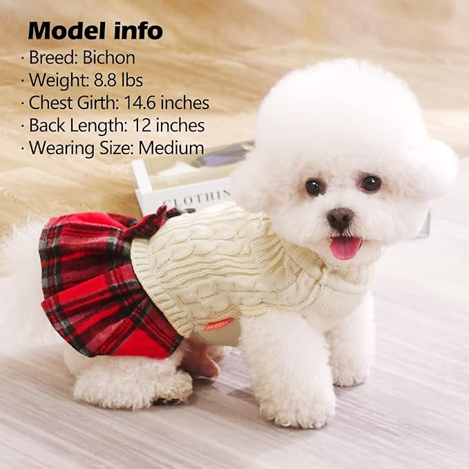 KYEESE Dog Sweater Knitwear Dog Sweaters for Small Dogs Girl Soft Turtleneck Pet Sweater Dress Thick Dogs Clothes with Bowtie Stretchy Cat Sweaters Warm Pullover Pet Coats for Cold Weather Winter
