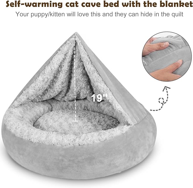 JOEJOY Dog Beds for Small Medium Dogs, Cozy Cuddler Luxury Puppy Pet Bed with Blanket Attached, Donut Round Calming Anti-Anxiety Dog Burrow Cave Bed - Anti-Slip Bottom and Machine Washable 26 inch