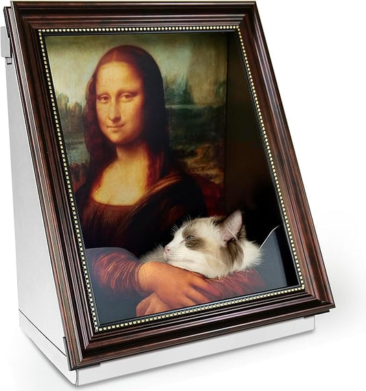 Mona Lisa Cat Bed Painting Cat Scratcher Bed CartBoard Cat House for Indoor Cats Half-Surround Design W/Horizontal Cat Scratcher Scratching Board W/Catnip(Mona Lisa, Medium - Large)