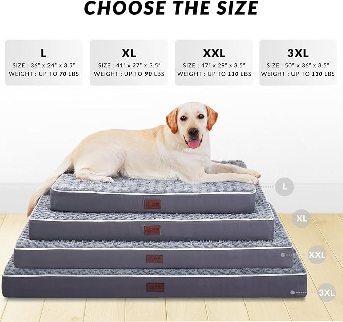 Figopage Orthopedic Memory Foam Dog Bed for Large Dogs, Waterproof Dog Crate Bed, Washable Pet Mat with Removable Cover and Nonskid Bottom