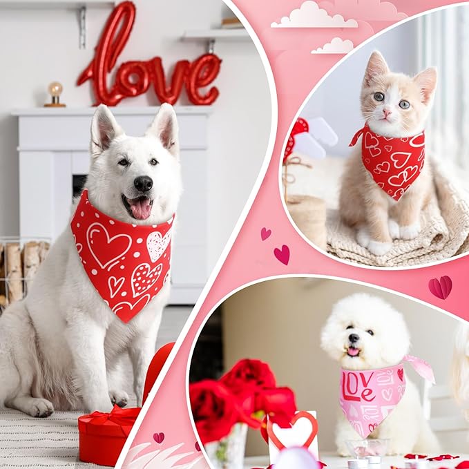 Weewooday 50 Pcs Dog Bandanas Bulk for Dogs Soft Bibs Adjustable Triangle pet Bandana for Small Medium Large Costume(Heart Pattern,25.6 x 17.7 x 17.7 Inch)