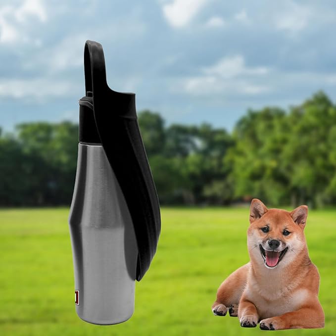 No Waste Dog Water Bottle & Bowl - 27oz Stainless Steel Portable Pet Travel Bottle, BPA-Free, Leak-Proof Design, Easy-Use Flip Bowl for Dogs - Outdoor Hiking, Camping, Hunting, Training