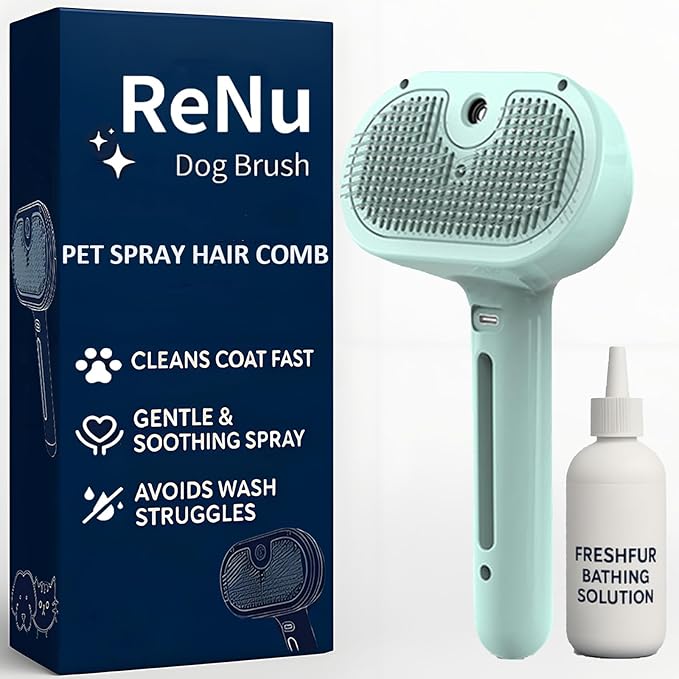 Fresh Fur Shower Brush, 3-in-1 Self-Cleaning Steamy Pet Brush for Dogs & Cats – Grooming Tool for Long & Short Hair, Removes Loose Hair and Reduces Shedding (Green)