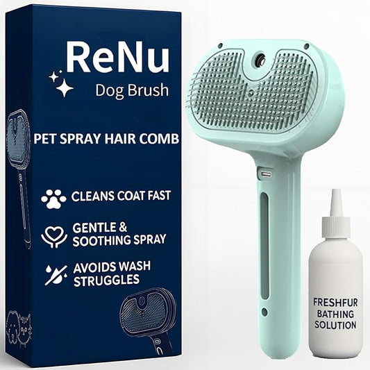 Fresh Fur Shower Brush, 3-in-1 Self-Cleaning Steamy Pet Brush for Dogs & Cats – Grooming Tool for Long & Short Hair, Removes Loose Hair and Reduces Shedding (Green)